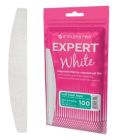 Disposable white files for crescent nail file on a soft foam layer EXPERT 40 (30 pcs)