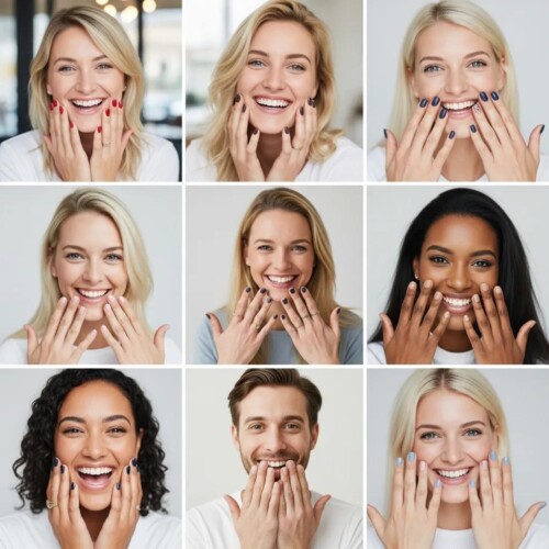 Happy customers showcasing their nails done with Luminary Multi-Flex Gel, reflecting positive feedback