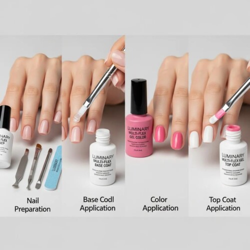 Step-by-step application process of Luminary Multi-Flex Gel for professional-quality nails