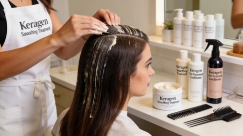 543f650a e50c 4f31 821d ab9791efff74.webp Stylist applying Keragen smoothing treatment in a professional salon environment
