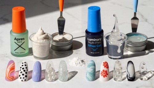 Comparison of Apres Gel-X and Luminary Multi-Flex Gel products, showcasing key benefits and features